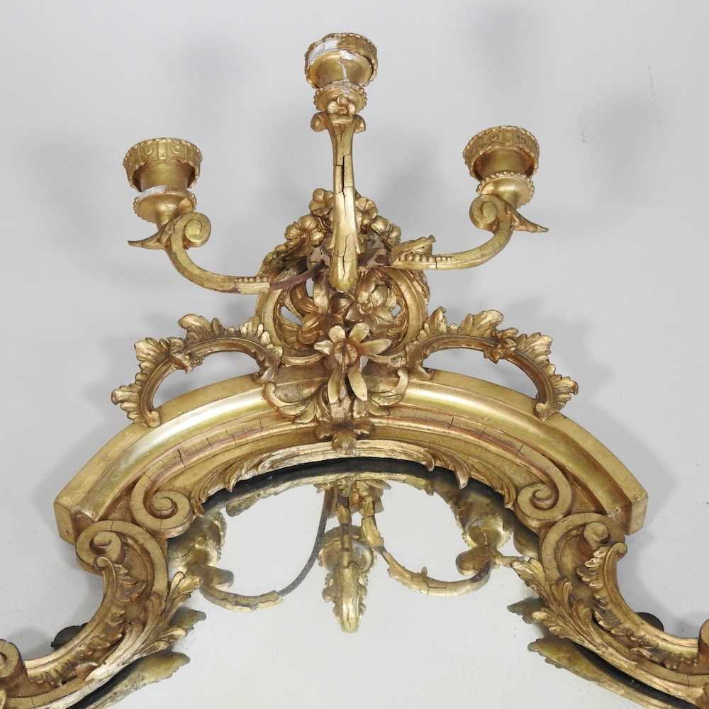 A Victorian gilt gesso girandole, of hourglass shape, with a scrolled surround, surmounted by - Image 3 of 12