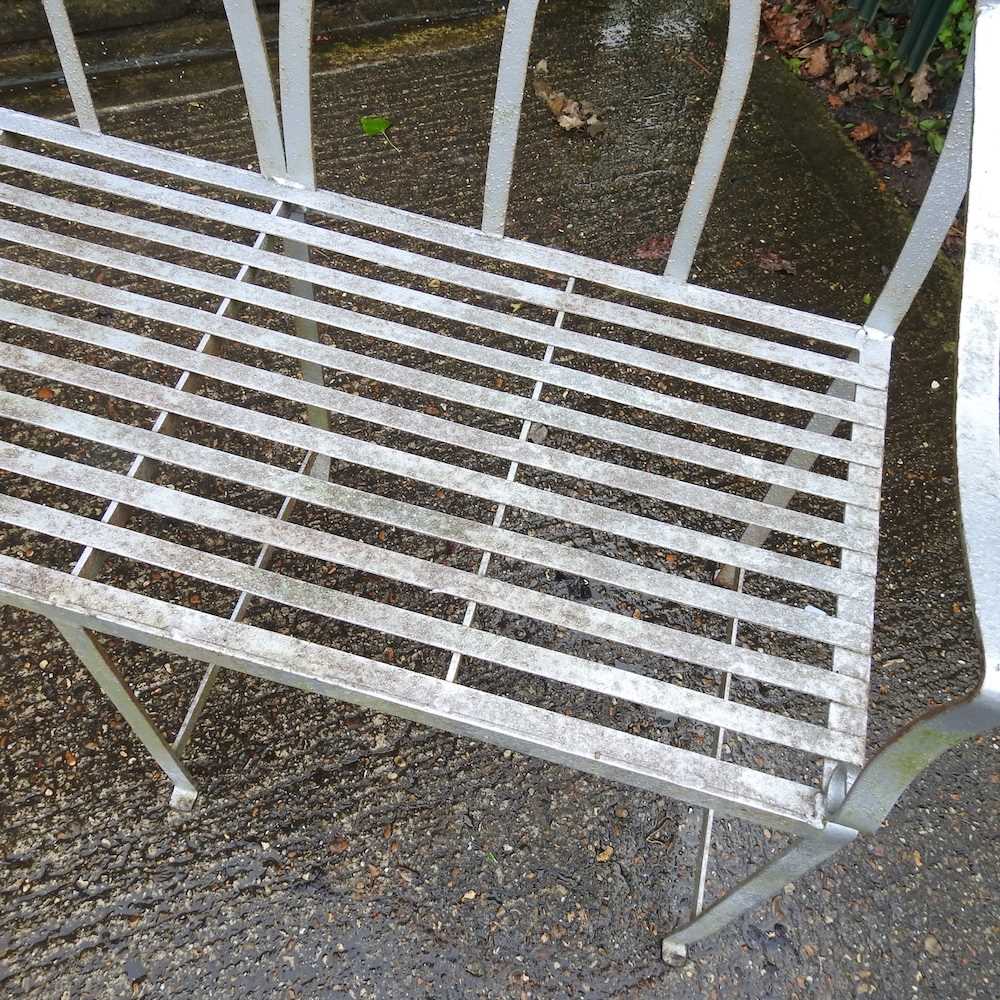 A grey painted metal gothic style garden bench 106w x 44d x 100cm - Image 3 of 4