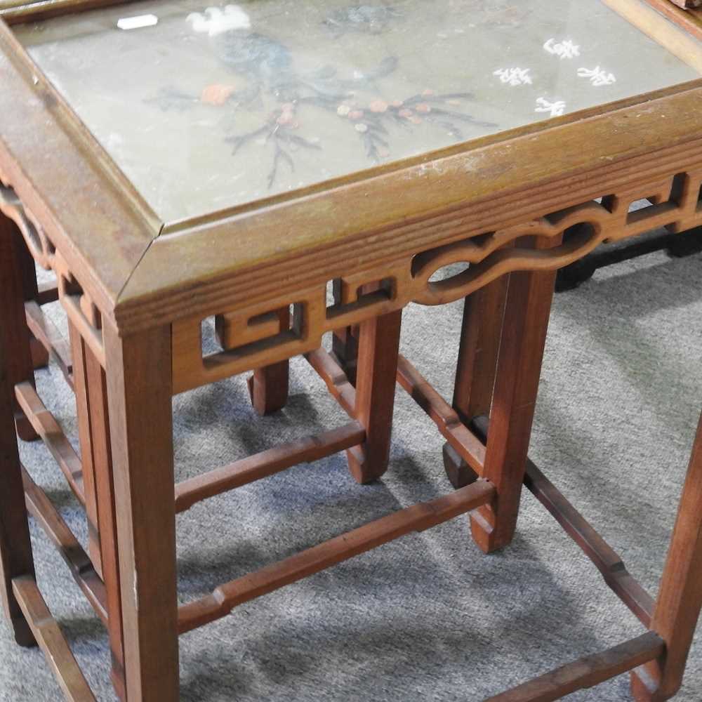 A mid 20th century Japanese nest of occasional tables, with coloured hardstone decoration, 51cm - Image 8 of 8