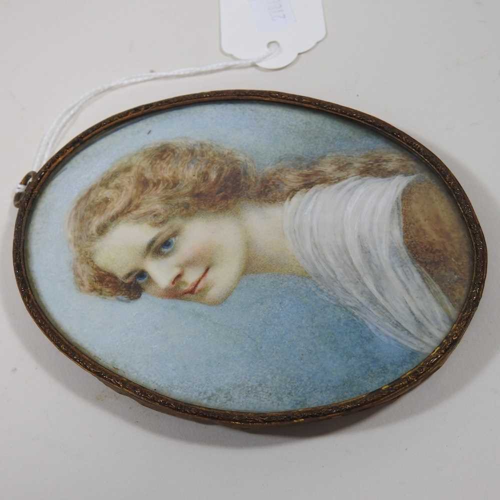 English school, 19th century, a portrait miniature of a young lady, watercolour, 12 x 9cm, framed - Image 5 of 6