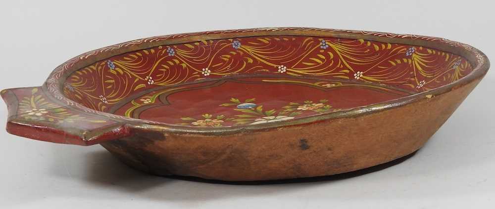 A polychrome painted Eastern wooden bowl, 42cm diameter - Image 3 of 7