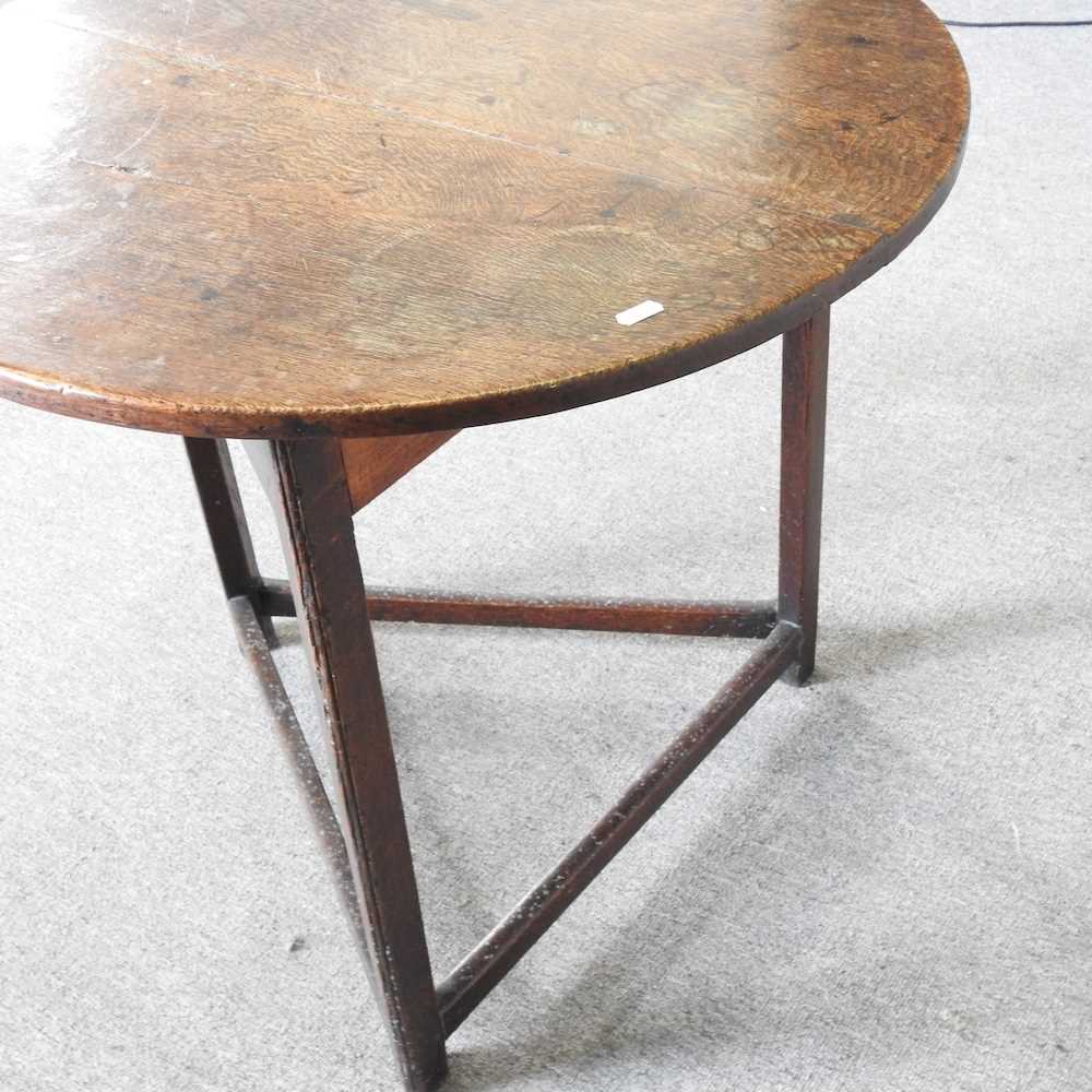 A 19th century and later oak cricket table, with a circular top, on a splayed base 74d x 68h cm - Image 5 of 9