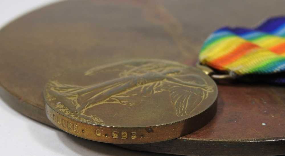 A World War I memorial plaque, awarded to Charles Ernest Squier, (Squire) 12cm diameter, together - Image 7 of 9