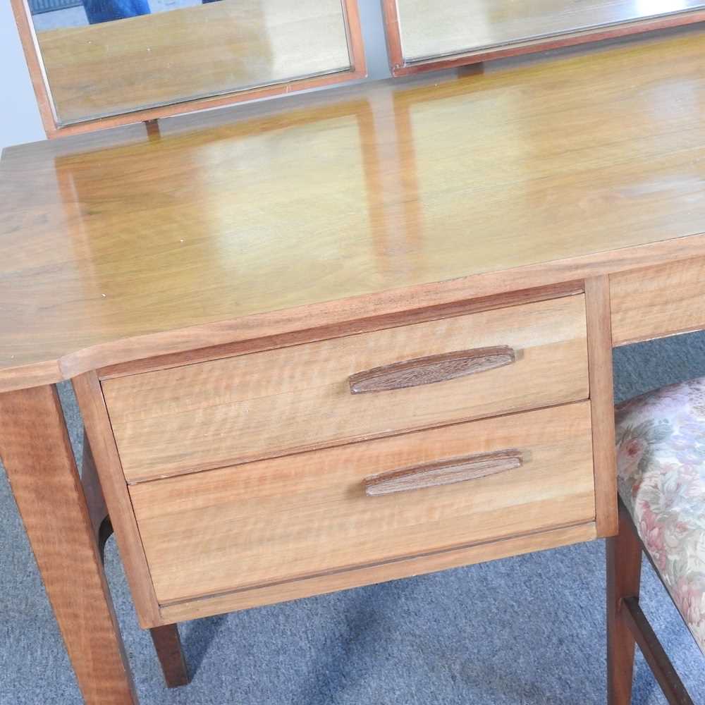 A mid 20th century teak dressing table, by Alfred Cox, with a stool (2) 153w x 46d x 120h cm Overall - Image 3 of 7