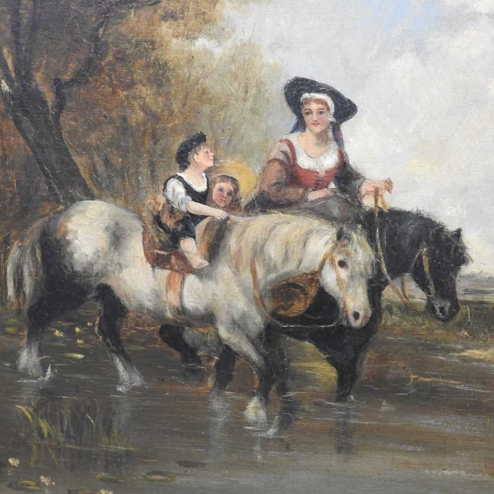 English school, 19th century, landscape with figures and horses, oil on canvas, 34 x 45cm - Image 3 of 5