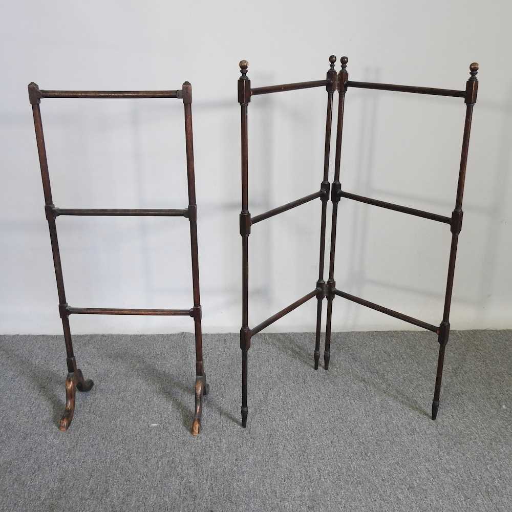 A pair of early 20th century metal single bed heads, together with a folding wooden airer and - Bild 2 aus 4