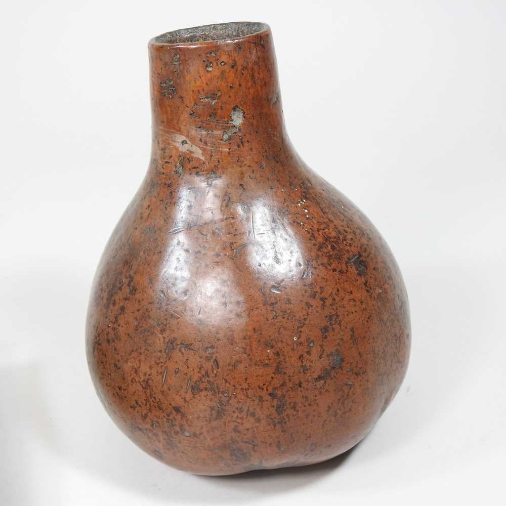 An antique bottle gourd, 17cm high, together with a 19th century horn flask, inscribed with initials - Image 6 of 7