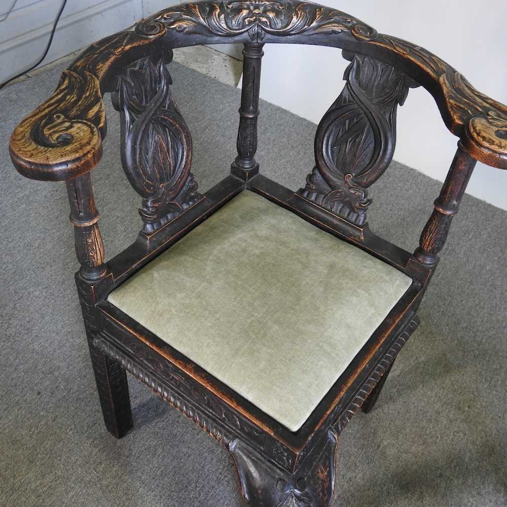 A 19th century carved oak corner chair, together with an oak shield back chair and an occasional - Image 4 of 4