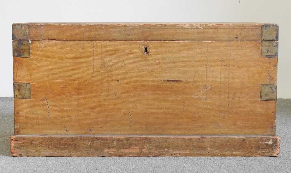 A 19th century pine trunk, with a hinged lid 90w x 44d x 47h cm - Image 2 of 8