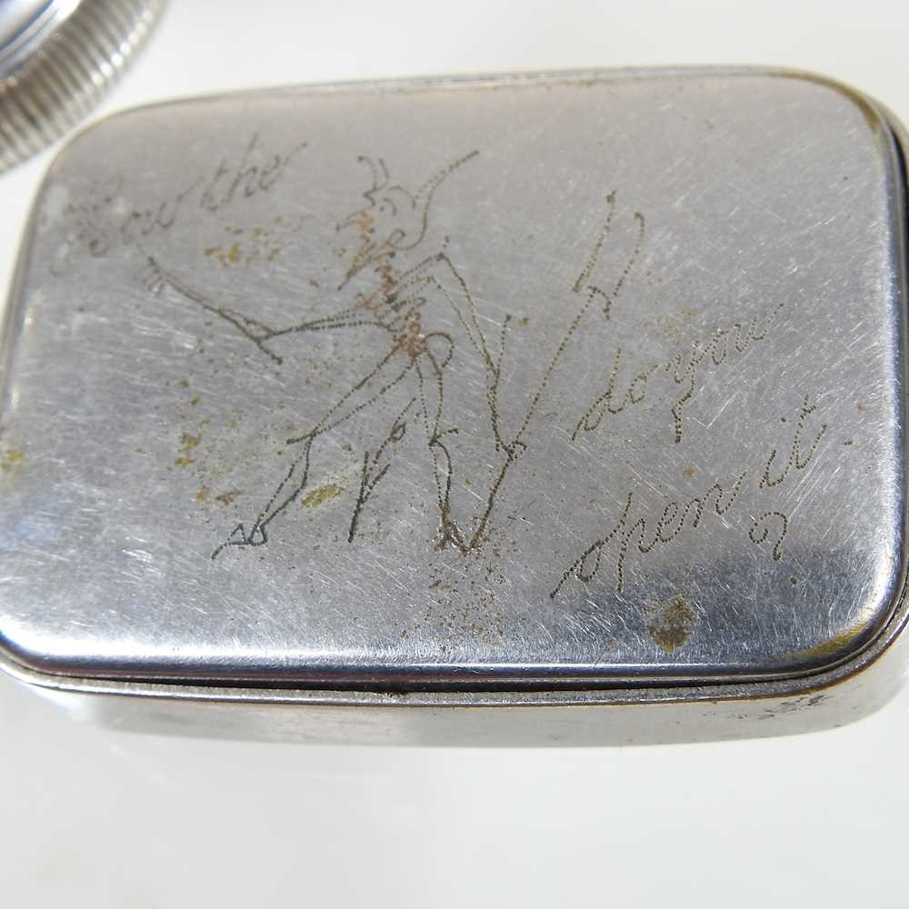 A Victorian silver oval snuff box, with a hinged lid, London 1870, 5cm wide, together with an - Image 5 of 5