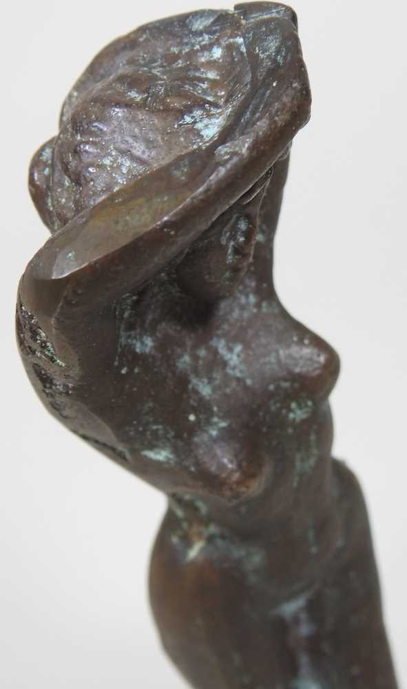 An Art Nouveau style bronze figure of a lady, with her arms raised, 21cm high - Image 6 of 7