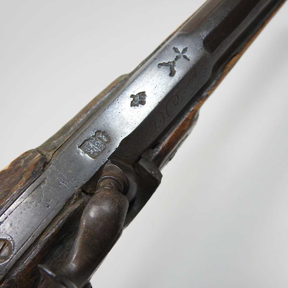 An 18th century style percussion pistol, 38cm long Overall looks to be complete. Crudely made. - Image 6 of 10