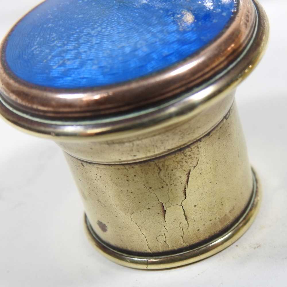 A cut glass scent bottle, with a gilt and blue enamel cover, 12cm high, together with another - Image 6 of 6