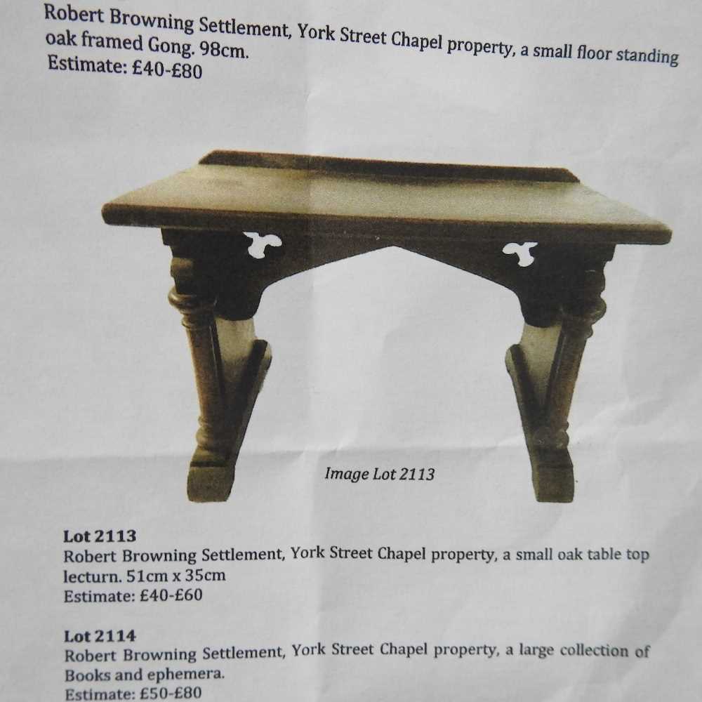 A 19th century oak lectern, 51cm wide. Provenance: Robert Browning, York Street Chapel, with copy of - Image 2 of 7