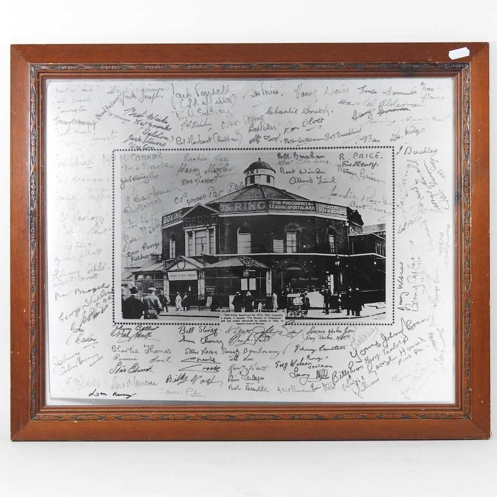 A copy of The Ring Boxing venue, with printed signatures, framed, 40 x 50cm, together with a - Image 2 of 9