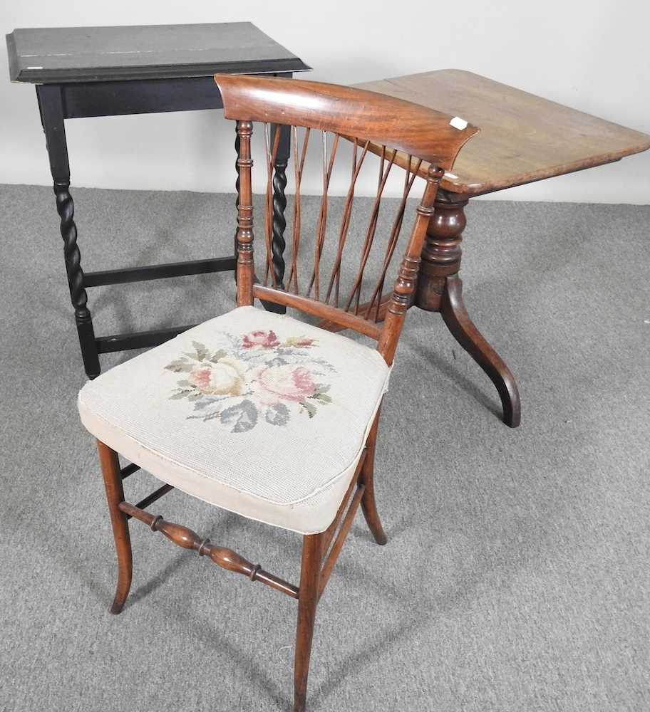 A 19th century occasional table, with a hinged top, on a tripod base, together with a 1920's - Bild 3 aus 5