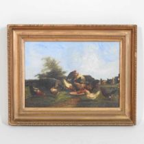 A. Gerards, 19th century, chickens, signed, oil on canvas, 25 x 35cm