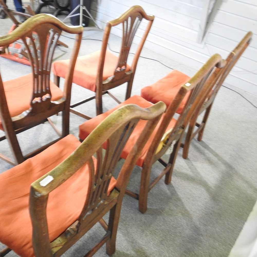 A set of six early 20th century dining chairs, of Georgian design, with red upholstered seats (6) - Image 2 of 5