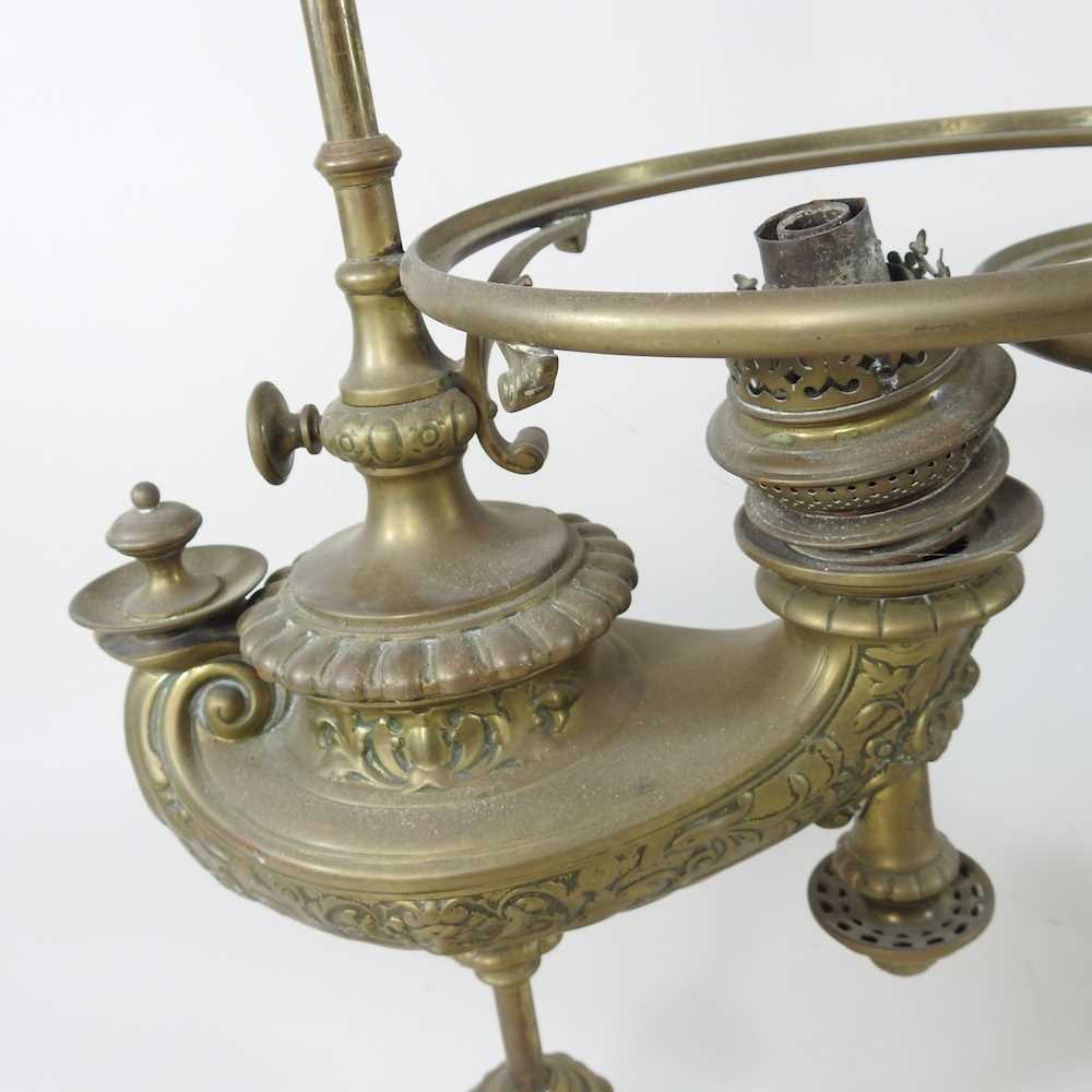 A pair of 19th century brass adjustable oil lamps, by Wilde & Wessel, of lantern form, decorated - Image 3 of 7