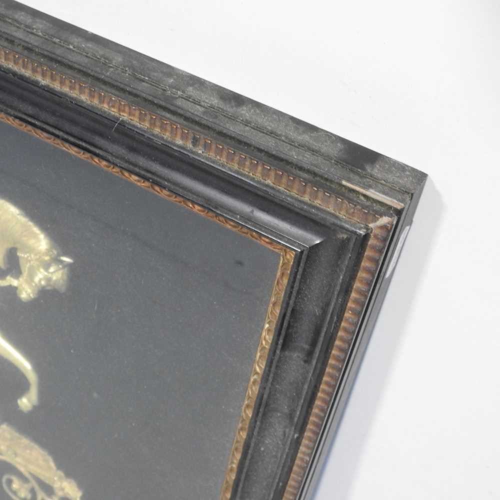 A 19th century relief gilt metal of a horse in profile, inscribed Black Eagle, mounted and framed, - Image 6 of 8