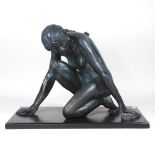 ARR Attributed to Mark Roberts, 20th century, a patinated bronze sculpture of a crouching nude, on