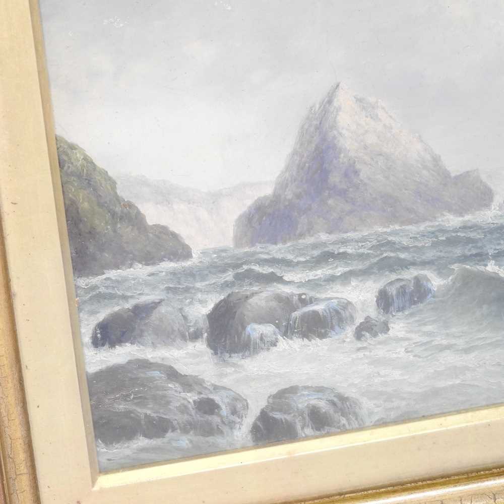 John Mundell, 1818-1875, ships off a rocky coast, signed oil on panel, a pair, 31 x 20cm (2) - Image 5 of 6