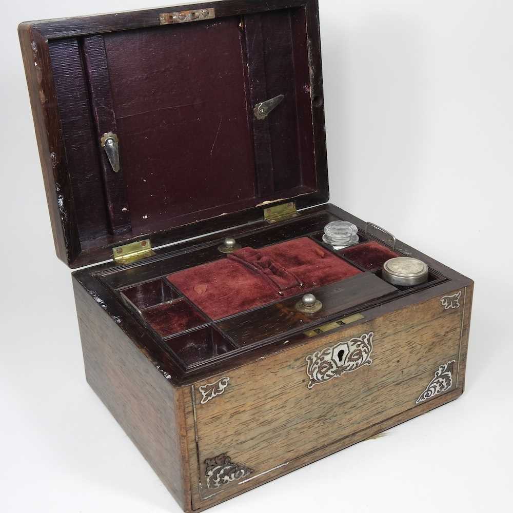 A Victorian rosewood and mother of pearl dressing case, 26cm wide - Image 5 of 7