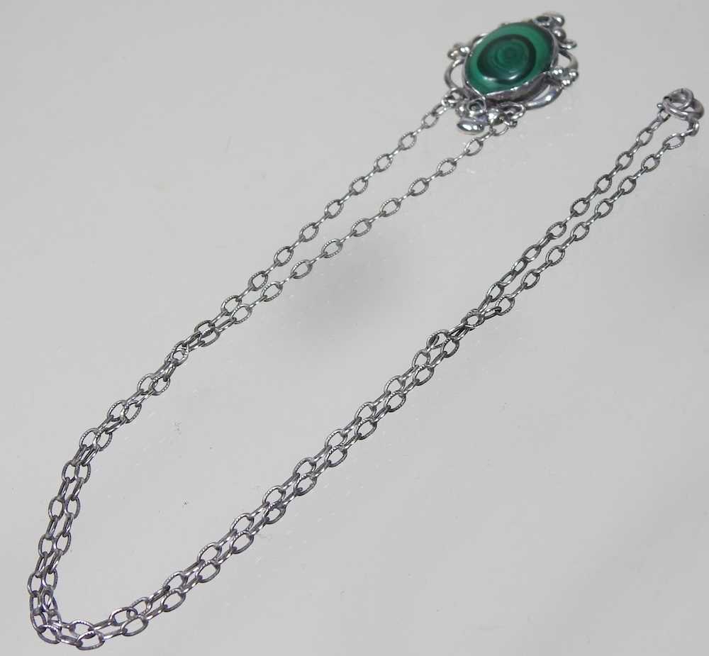 A Georg Jensen Heritage silver and malachite pendant, design 21, of oval shape, set within an - Bild 2 aus 5