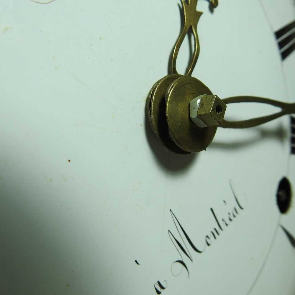 A 19th century French wall clock, with a white enamel dial and weight driven movement, 25cm wide - Image 10 of 11