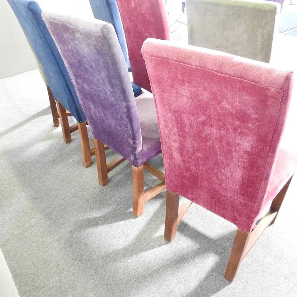 A set of eight multi-coloured high back upholstered dining chairs, on square legs (8) - Image 4 of 6