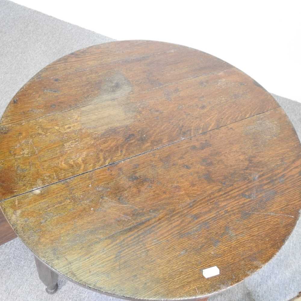 An early 20th century Arts and Crafts oak occasional table, 60cm wide, together with a stool and - Image 3 of 7