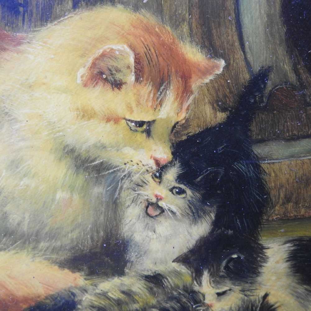 English school, 20th century, cat and kittens, oil on panel, 14 x 18cm - Image 4 of 6