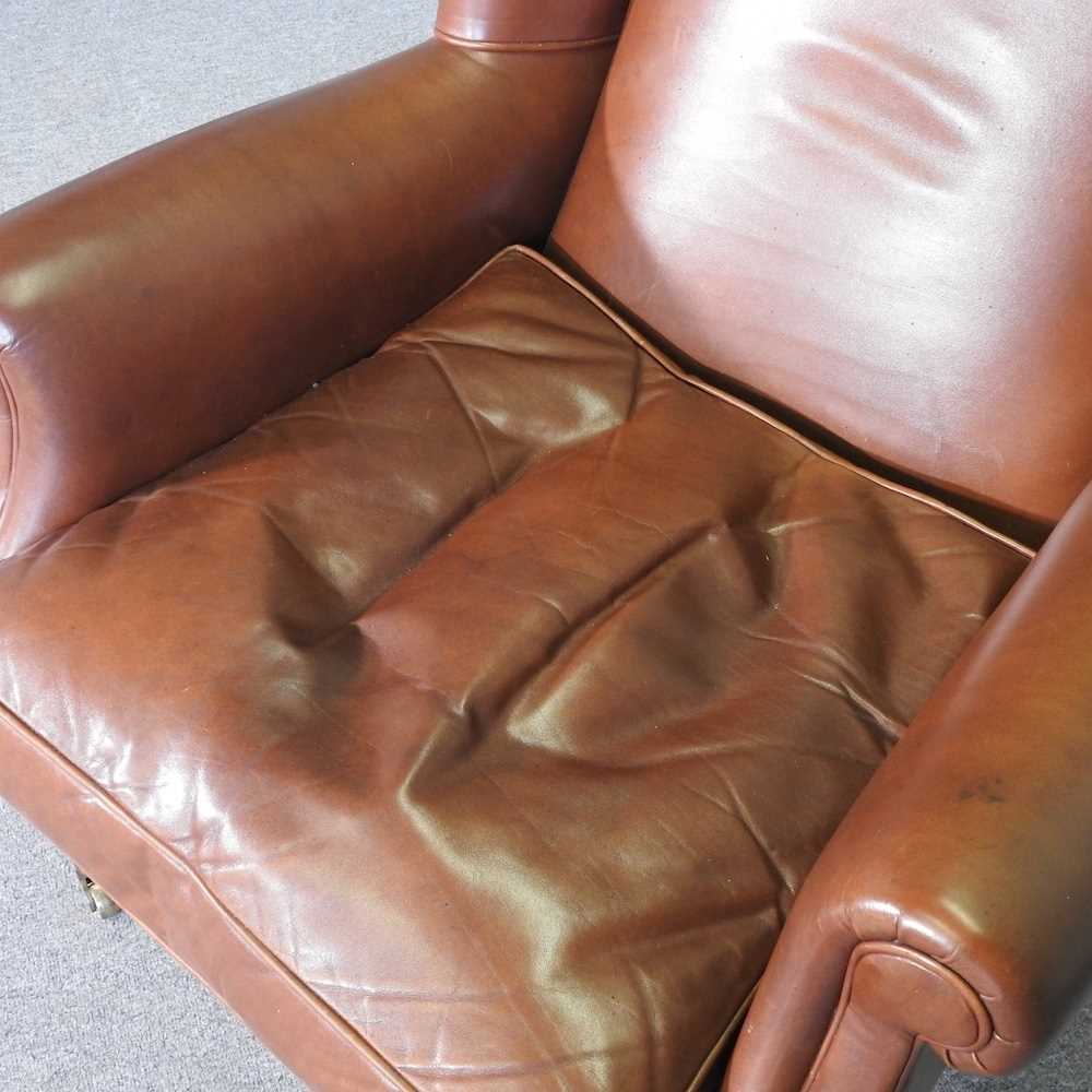 A Laura Ashley brown leather upholstered wing armchair, on turned legs - Image 3 of 7