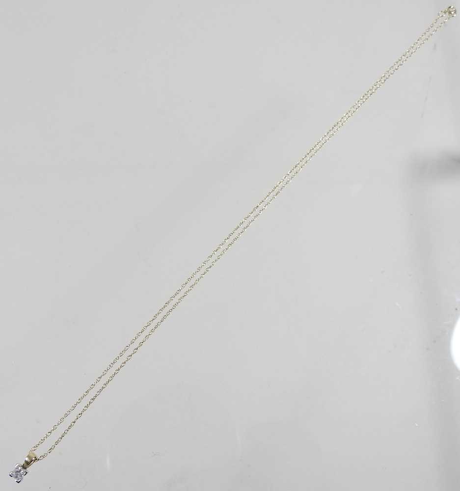 A 9 carat gold princess cut diamond pendant, on a fine chain, 1g, 42cm long, boxed - Image 3 of 6