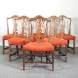 A set of six early 20th century dining chairs, of Georgian design, with red upholstered seats (6)