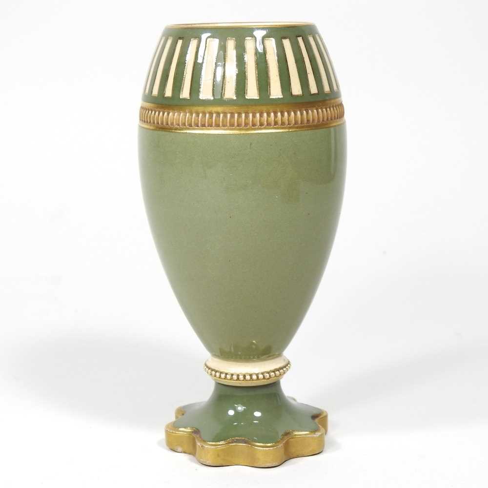 A 19th century Macintyre Taluf green glazed Faience pottery vase, circa 1890, with gilt