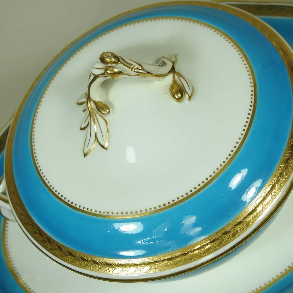 A 19th century Minton tureen and cover on stand, with a blue and gilt border, impressed marks to - Image 3 of 10