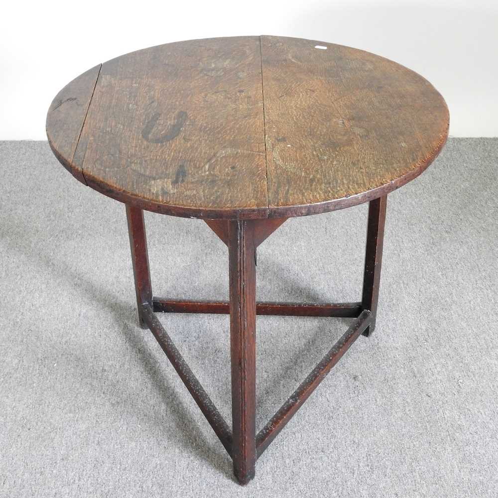 A 19th century and later oak cricket table, with a circular top, on a splayed base 74d x 68h cm - Image 6 of 9