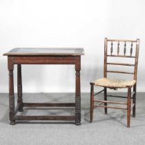 An 18th century oak side table, together with a spindle back side chair (2) 79w x 62d x 72h cm
