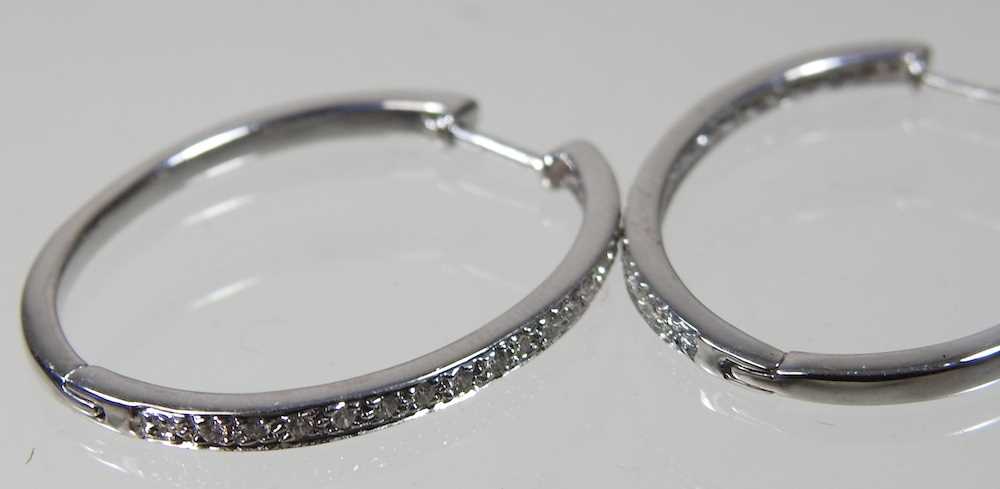 A pair of 9 carat white gold and diamond set hoop earrings, 4g, 3cm high, with a Gems TV - Image 3 of 4