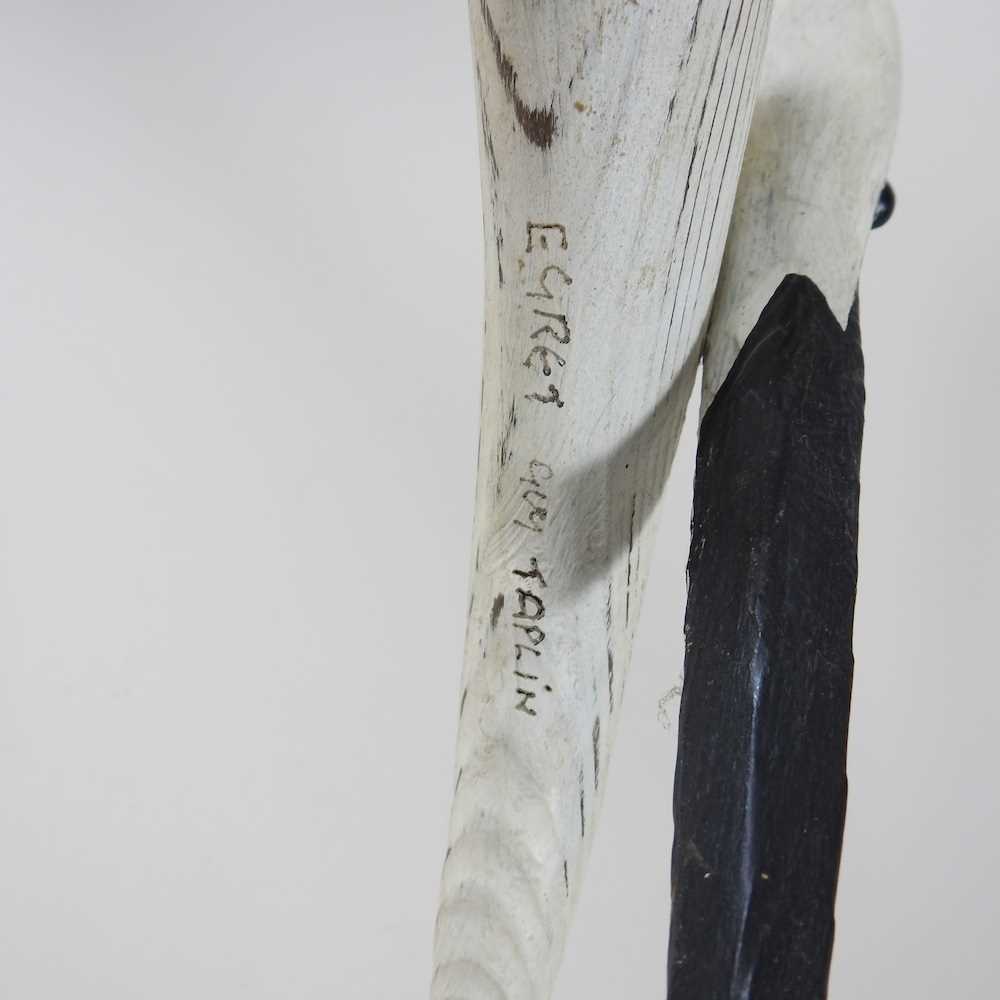 ARR Guy Taplin, b1939, Egret, painted driftwood sculpture, on a metal stand and wooden base, - Image 9 of 10