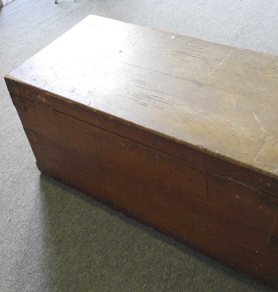 A 19th century pine trunk, with a hinged lid 90w x 44d x 47h cm - Image 8 of 8