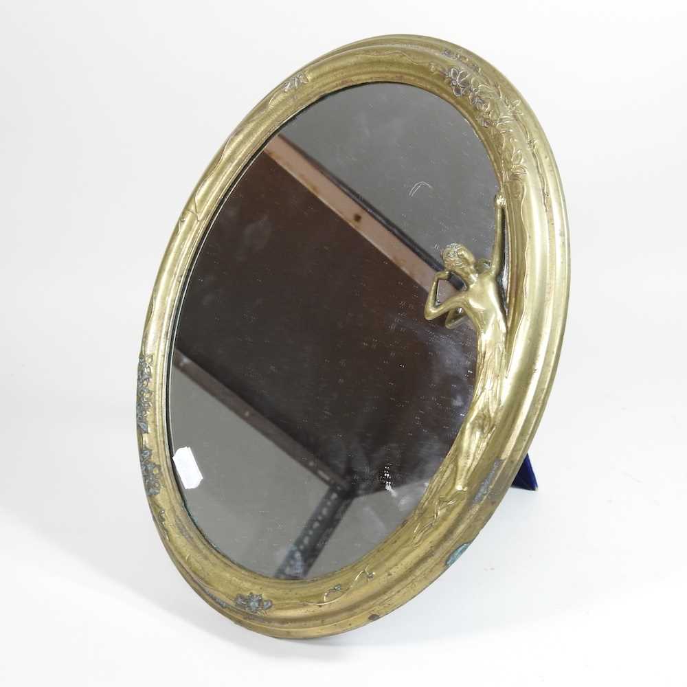 An Art Nouveau brass framed easel mirror, decorated in relief with a lady, 35 x 28cm - Image 4 of 8