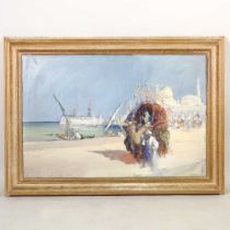 Hal Hurst, 1865-1938, arabian scene, oil on paper, 50 x 75cm