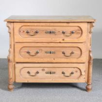 An early 20th century continental pine chest of drawers, on turned feet 97w x 51d x 80h cm