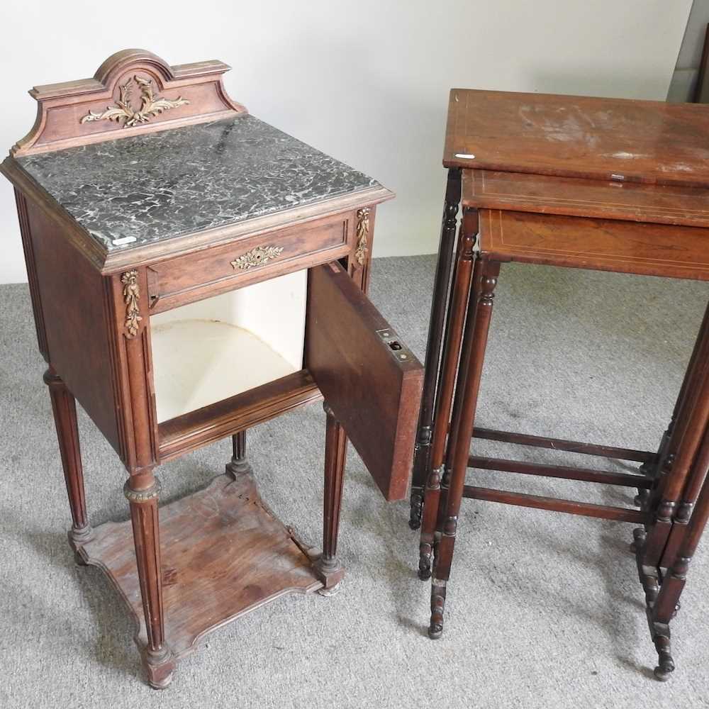 A rosewood nest of three occasional tables, together with an early 20th century French marble top - Image 4 of 5