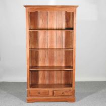 A hardwood standing open bookcase, with drawers below 96w x 32d x 180h cm