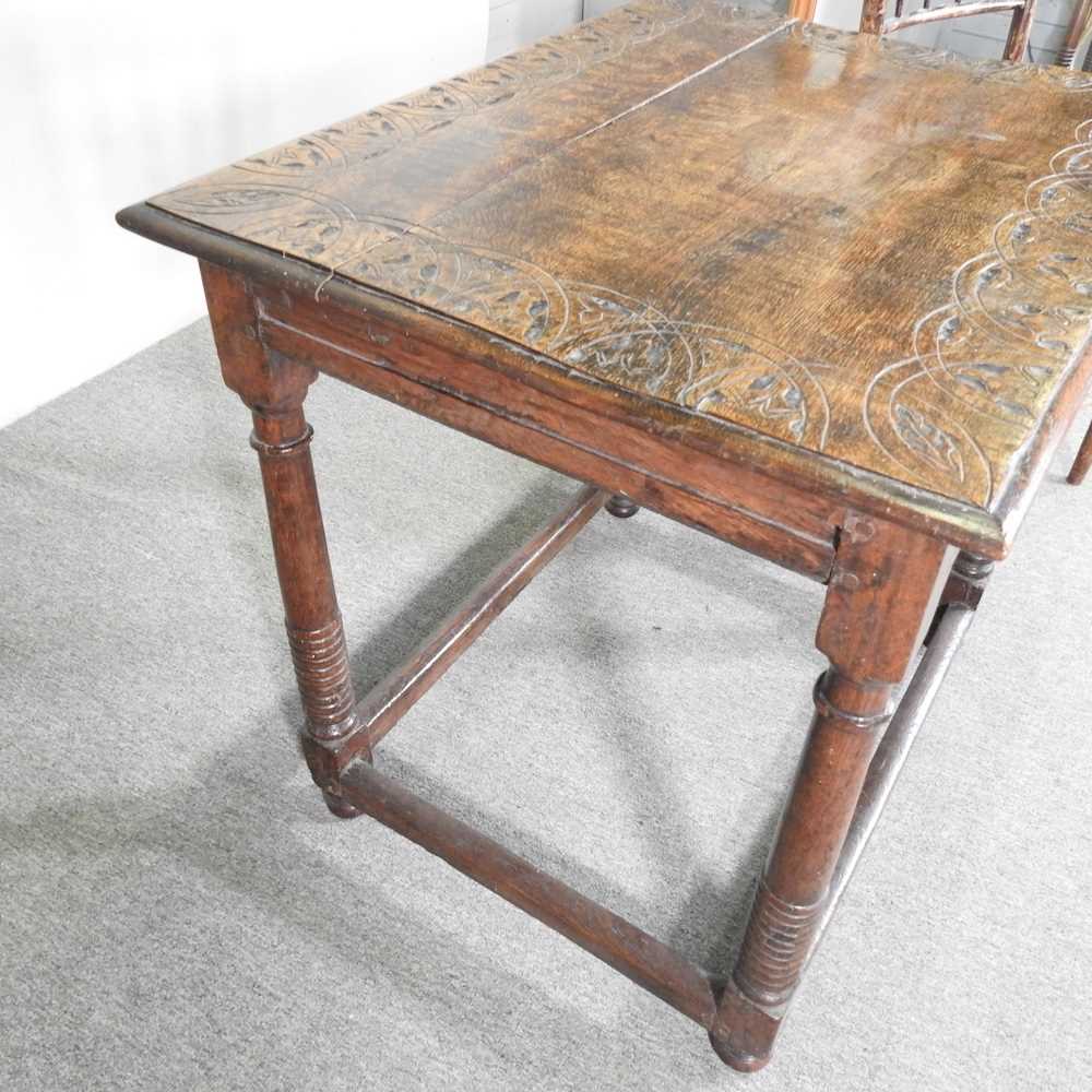 An 18th century oak side table, together with a spindle back side chair (2) 79w x 62d x 72h cm - Image 3 of 7