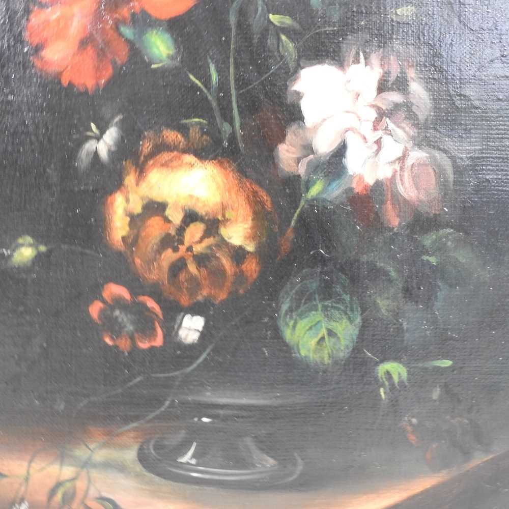 Polish school, 20th century, still life flowers in a vase, signed indistinctly, oil on canvas, 40 - Image 3 of 5
