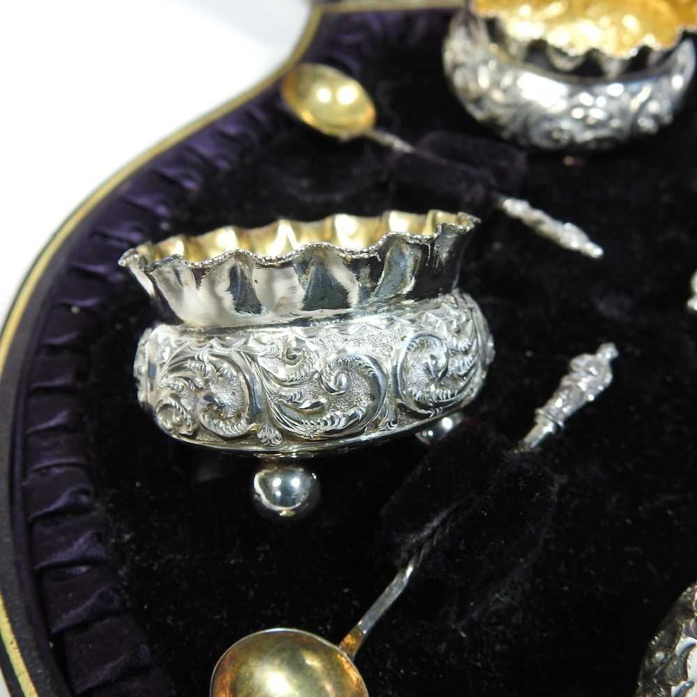 A set of four Victorian silver open salts, each of circular shape with a crimped rim, together - Image 6 of 9